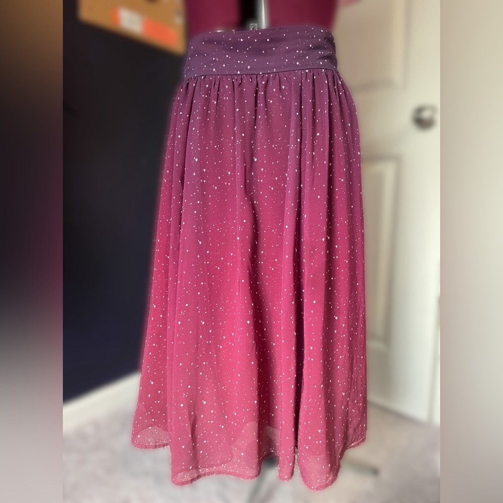 eshakti Sash Tie Purple/pink Ombre Star Print Georgette Skirt w/ pockets